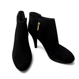 Bandolino Black Suede Stiletto Ankle Boots - Size 9 | Chic Gold Zip Booties